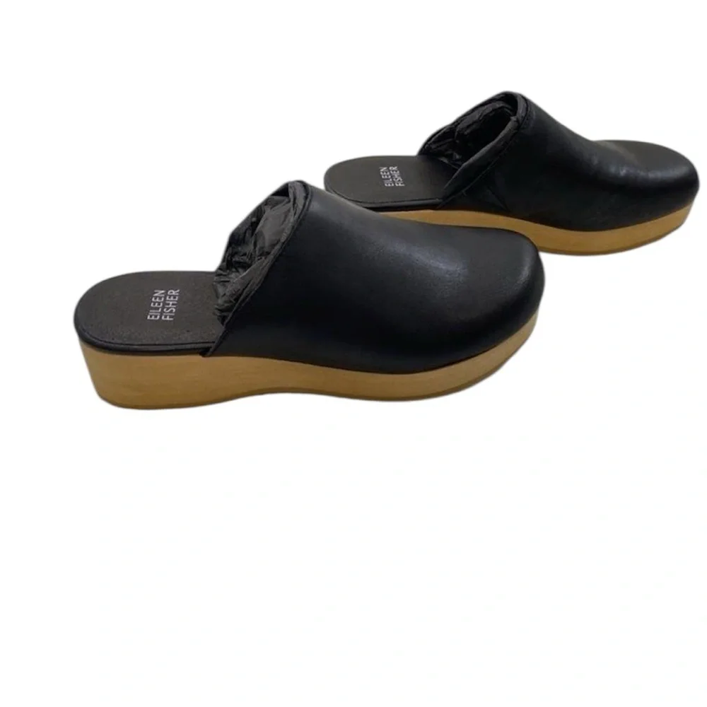 NIB Eileen Fisher Black Leather y2k 90s EVA Slip on Luxury Staple Mules 8 - Picture 3 of 8